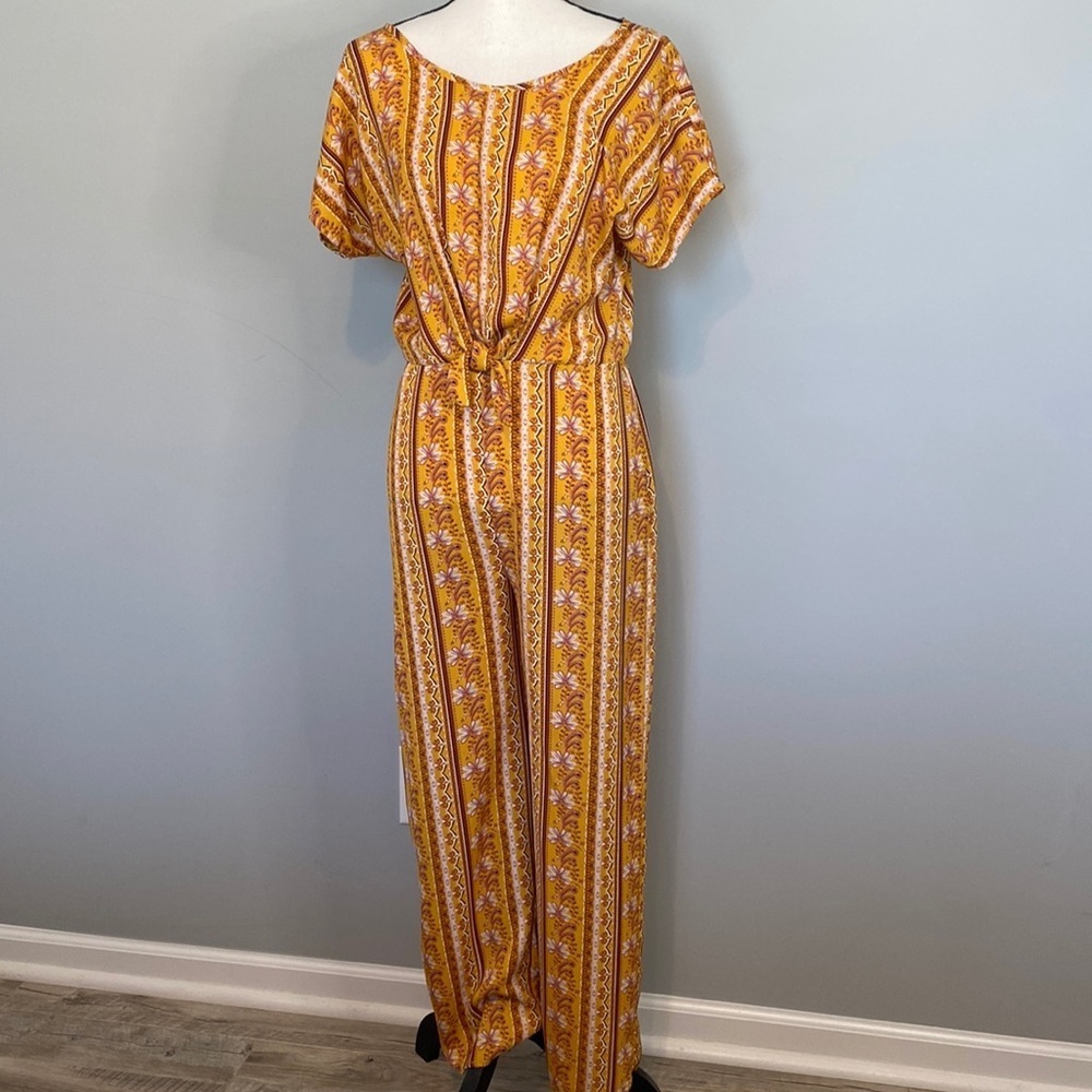 Art Class Girls Floral Mustard Yellow Bow Short Sleeve Jumpsuit XL 14/16 - Picture 1 of 8